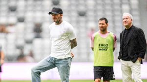 “Messi and Beckham together at the debut of the new stadium of Inter Miami.”