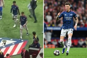“Ben White steps on Atlético Madrid’s symbol and creates tension with Simeone.”