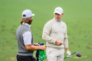 Rory McIlroy honors Tiger Woods at the Masters Champions Dinner.