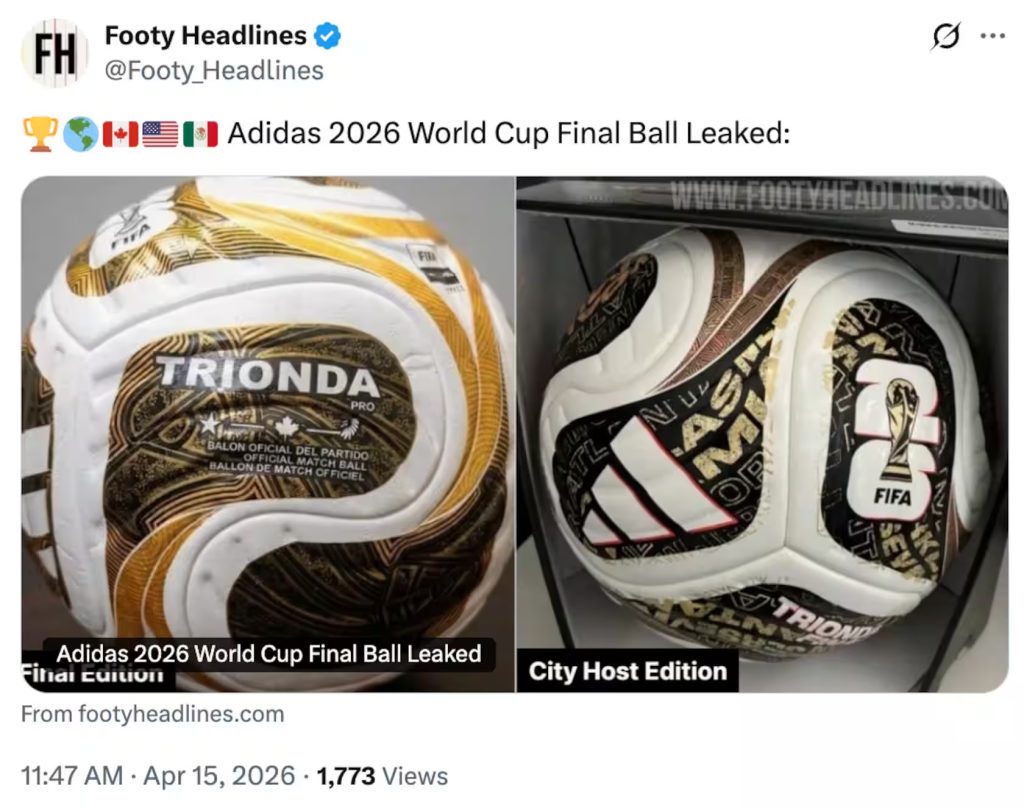 Bola da final do Mundial 2026 aparece nas redes sociais e revela design impressionante
