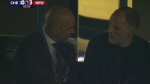 Roberto Martínez and Thomas Tuchel together at Chelsea-Nottingham Forest.