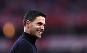 “Arteta beaming after Arsenal thrashes Fulham.”