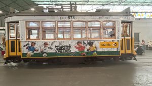 A LEGO invaded Lisbon with Cristiano Ronaldo, Messi, Mbappé, and Vini Jr. on board the most famous tram in the country.