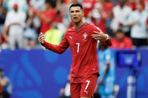 “Cristiano Ronaldo reacts to Portugal’s draw against the DRC in the World Cup.”