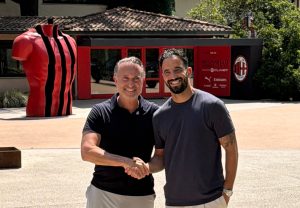 “Ruben Amorim presented at Milan alongside owner Gerry Cardinale.”