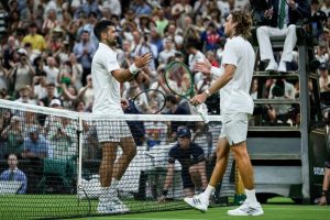 “Djokovic once again dominates Tsitsipas and advances easily at Wimbledon.”