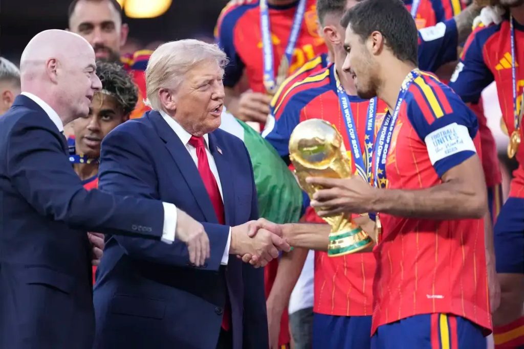 Donald Trump booed and refuses to leave stage after Spain wins 2026 World Cup