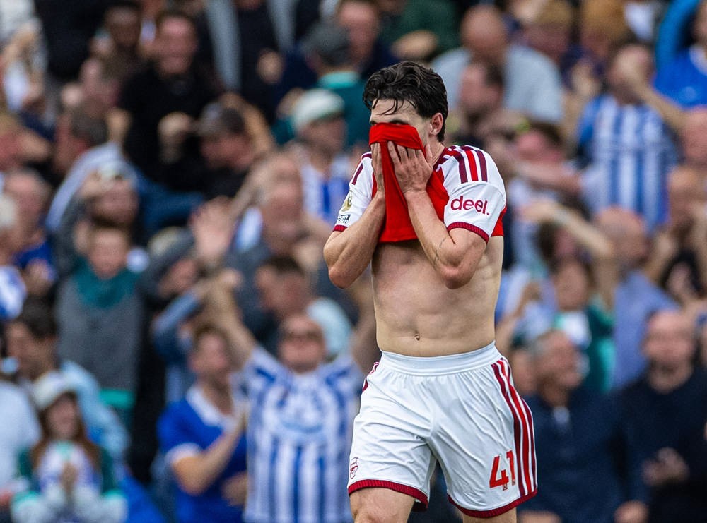 Declan Rice escapes red card after late kick out in Arsenal defeat to Brighton