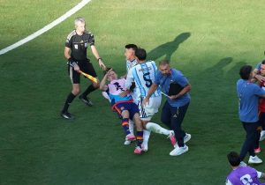 Leandro Paredes sent off after throwing punches in World Cup final chaos