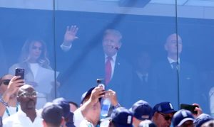 Who joined Gianni Infantino in FIFA president’s box at world cup final with Donald Trump